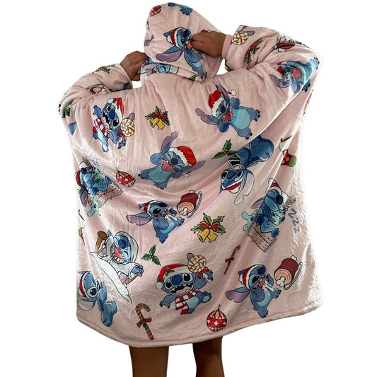 Holiday Stitch Oversized Blanket Hoodie – Pink Sherpa Hoodie for Adults &Kids unisex snuggle - Olm collectibles