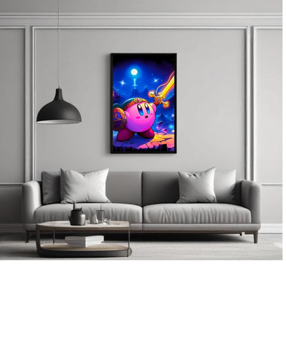 Kirby Anime Poster - 12x16 Inch, Glossy Shine Framed - Olm collectibles