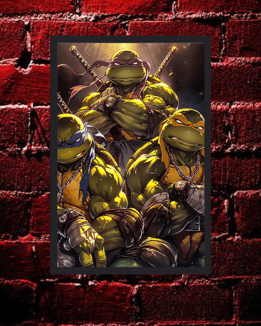 ninja turtles, Poster - 12x16 Inch, Glossy Shine FRAMED - Olm collectibles