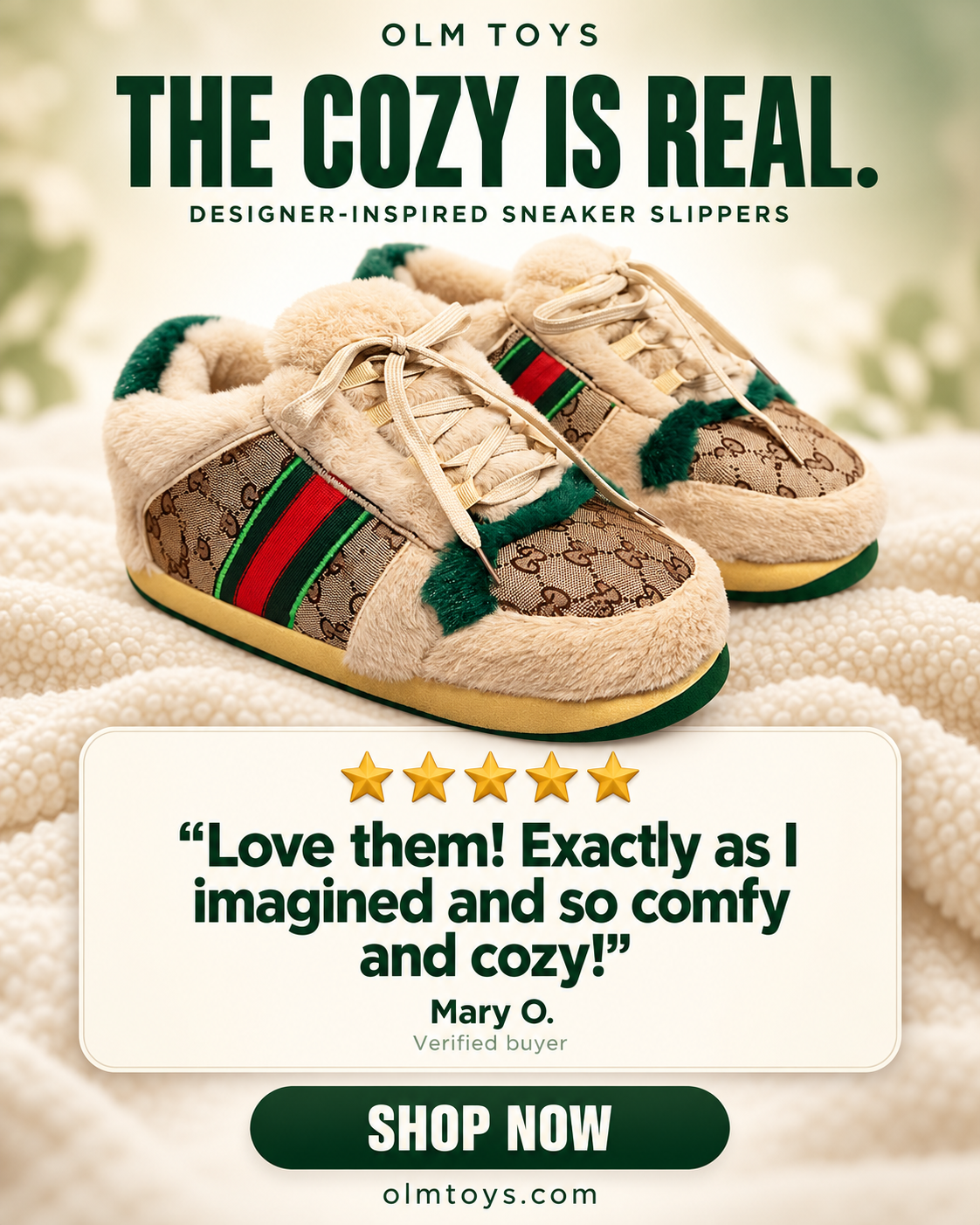 gucci inspired Sneaker Slippers - testimonial static ad