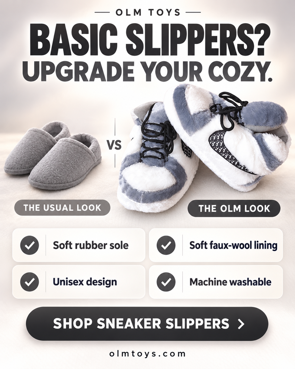 Gray Sneaker Slippers - comparison static ad