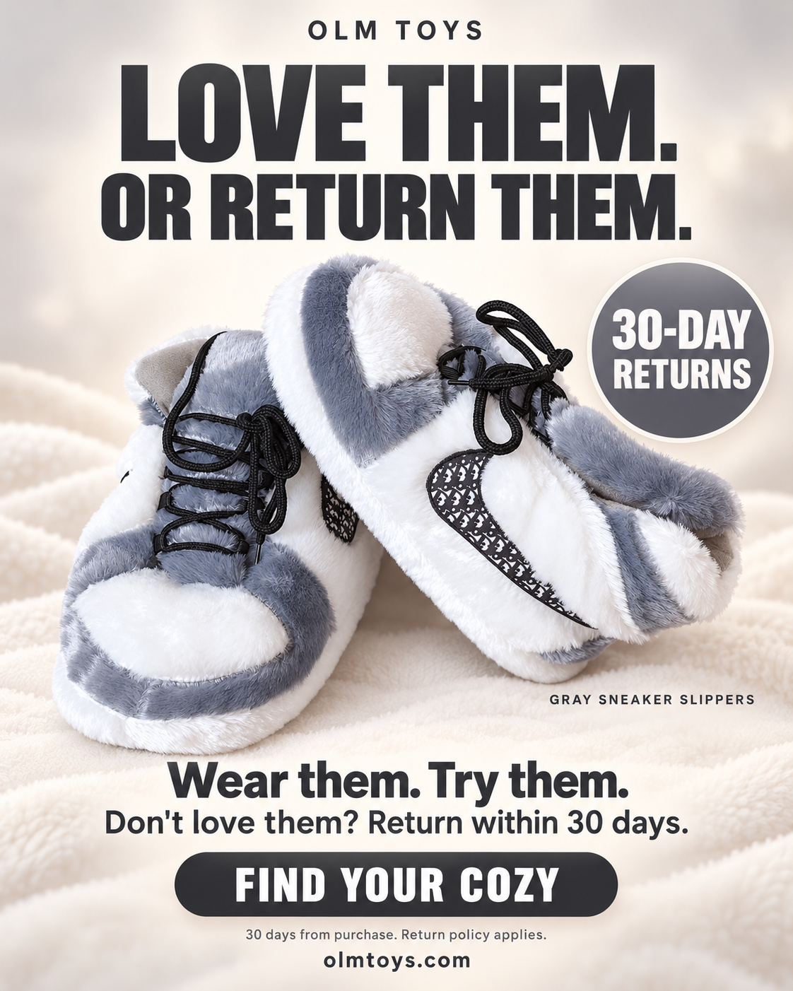 Gray Sneaker Slippers - returns static ad