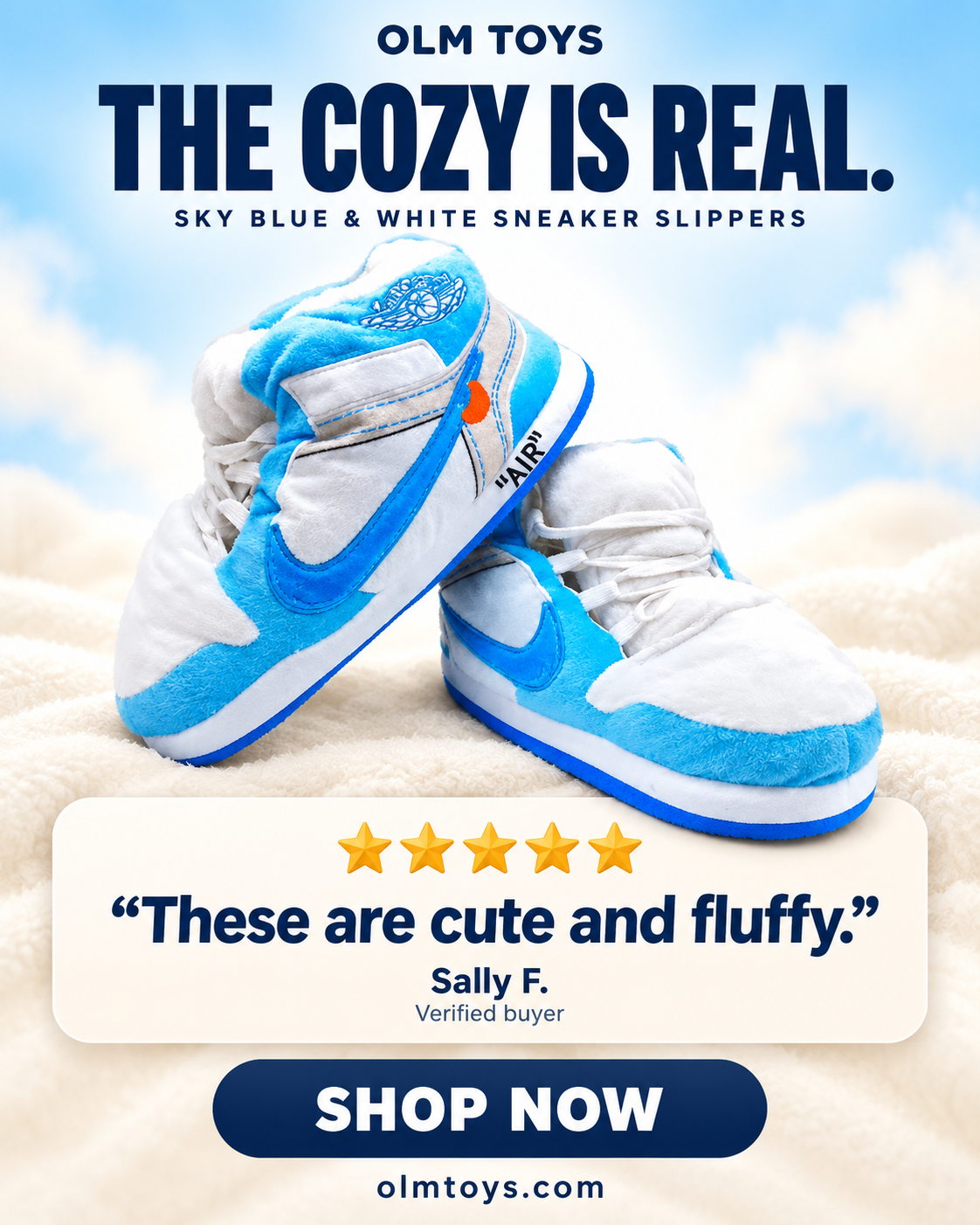 Off-White blue Sneaker Slippers - testimonial static ad