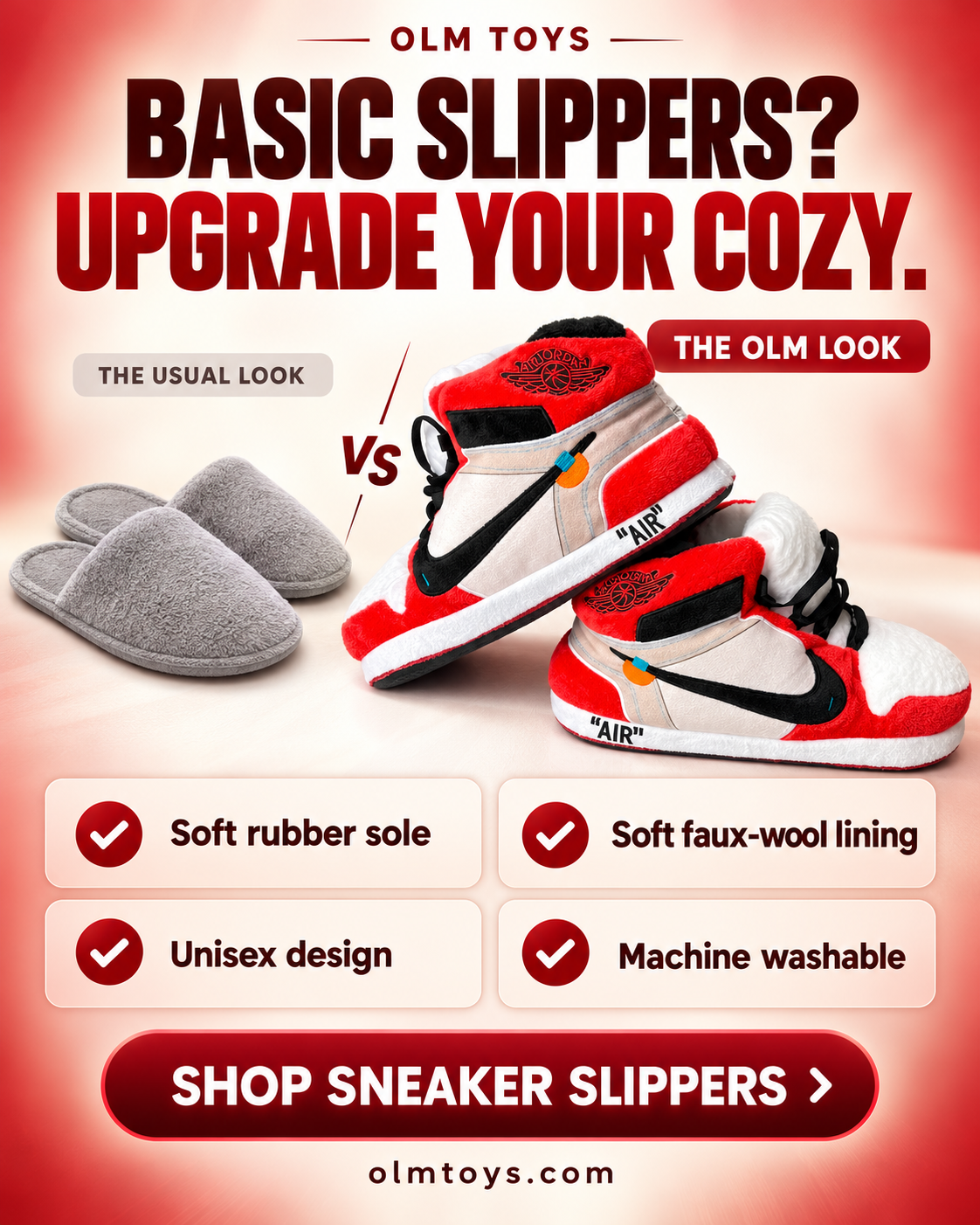 Off-white red sneaker slippers - comparison static ad
