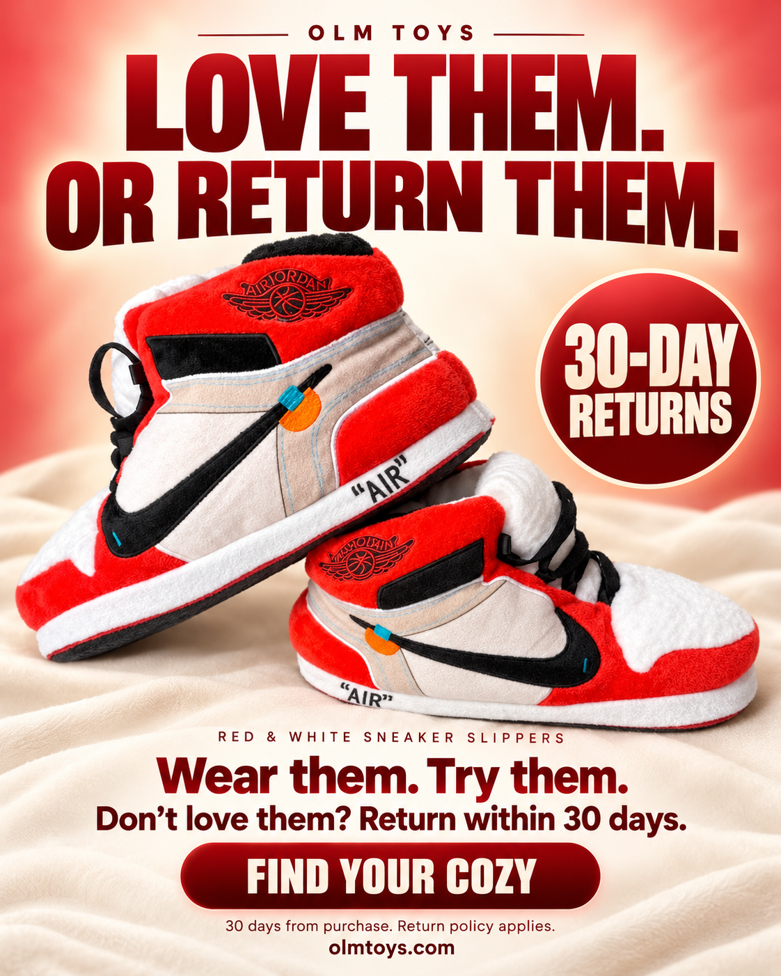 Off-white red sneaker slippers - returns static ad