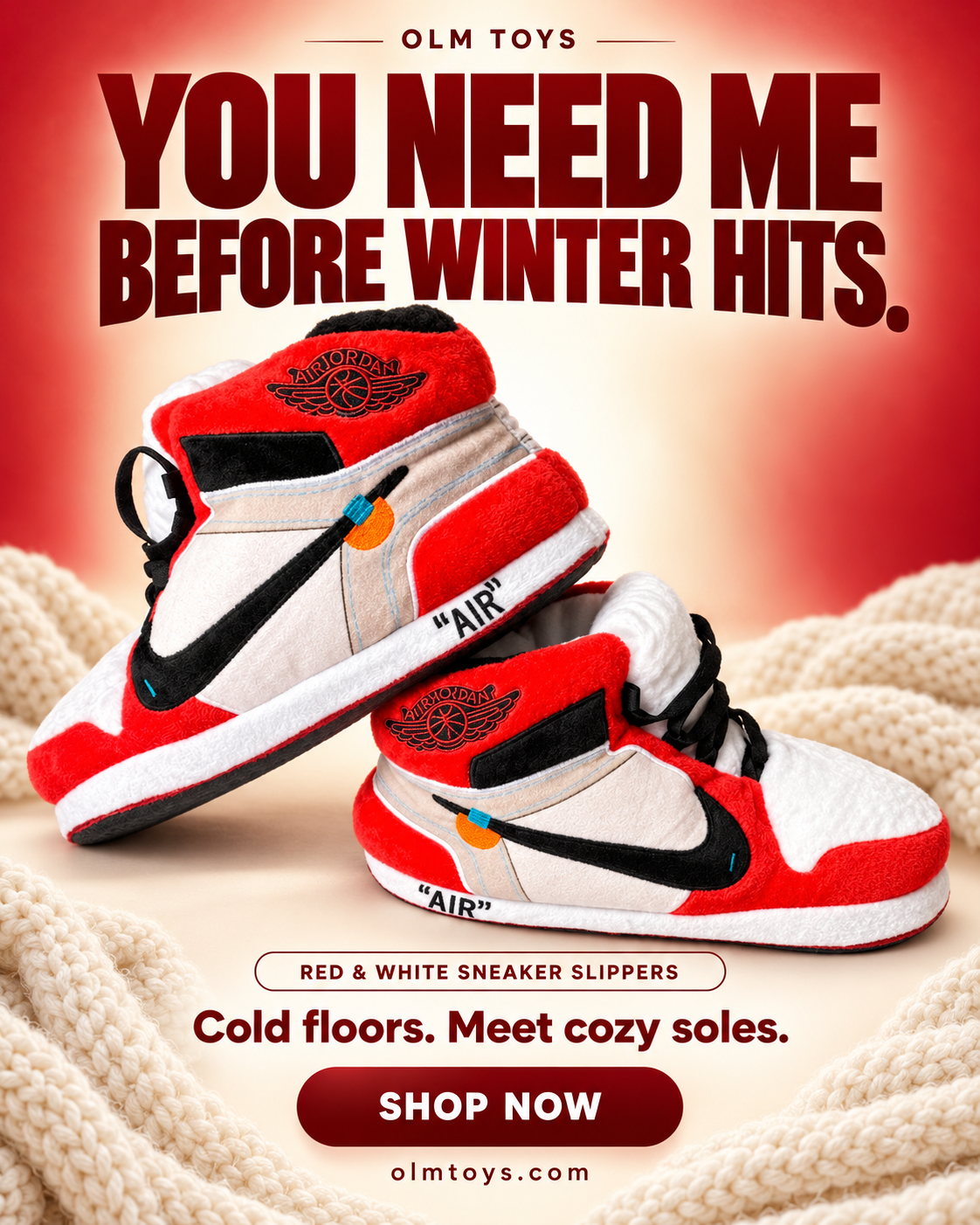 Off-white red sneaker slippers - winter static ad