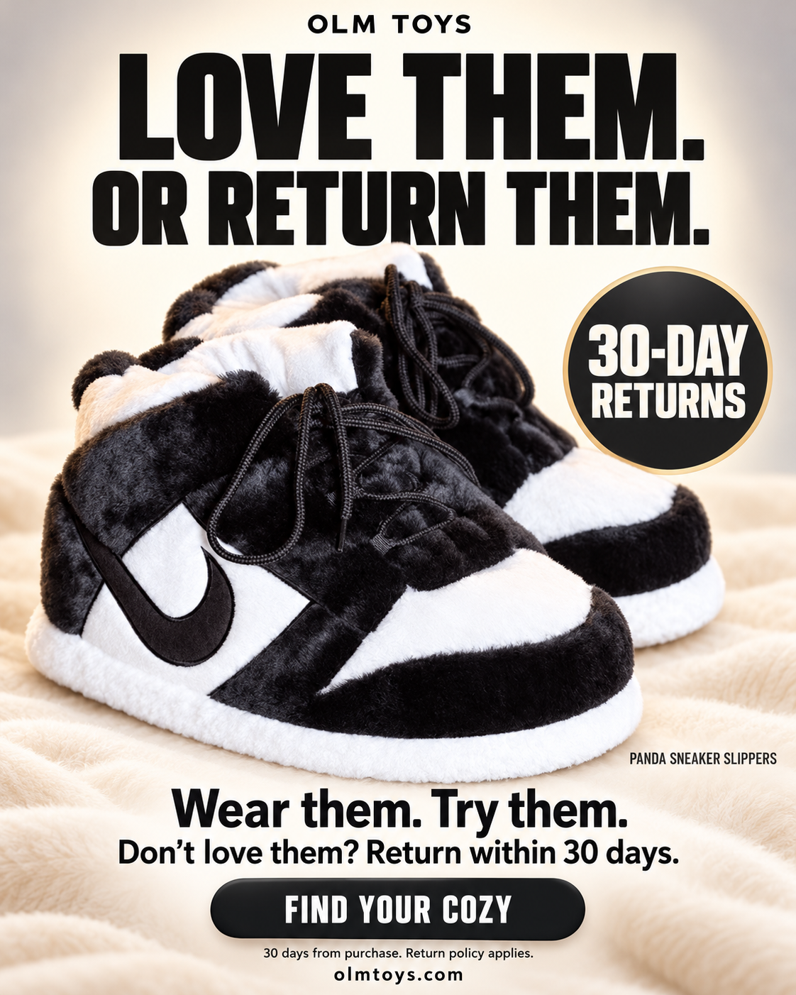 panda sneaker slippers - returns static ad