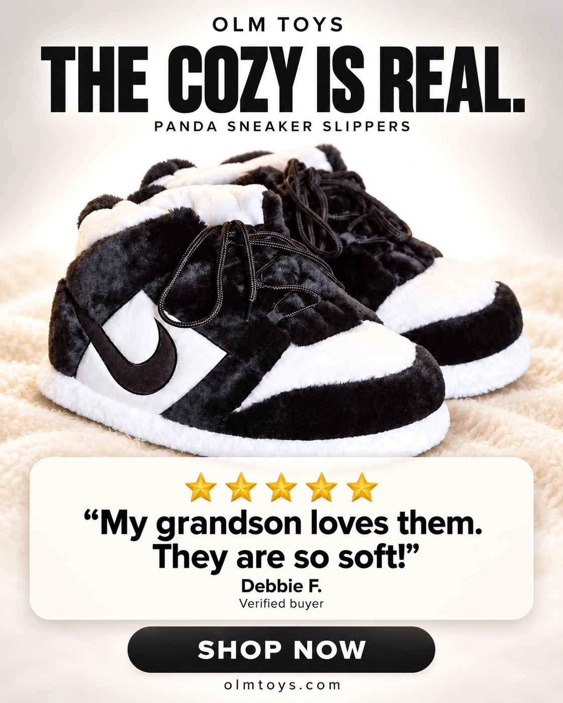 panda sneaker slippers - testimonial static ad