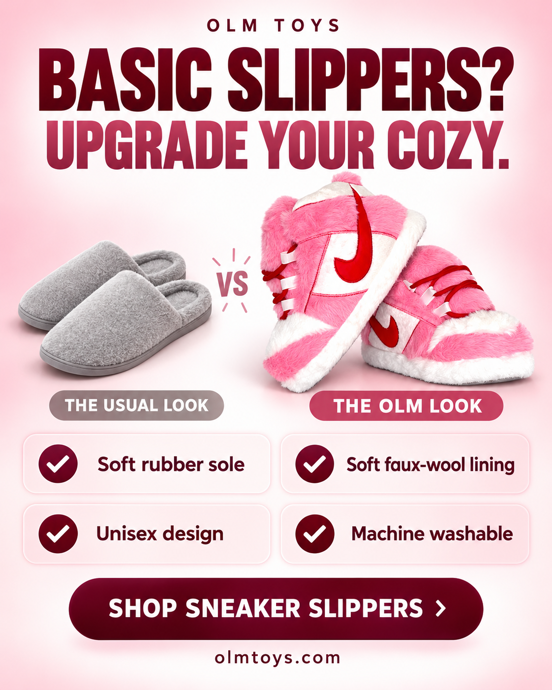 Pink Sneaker Slippers - comparison static ad