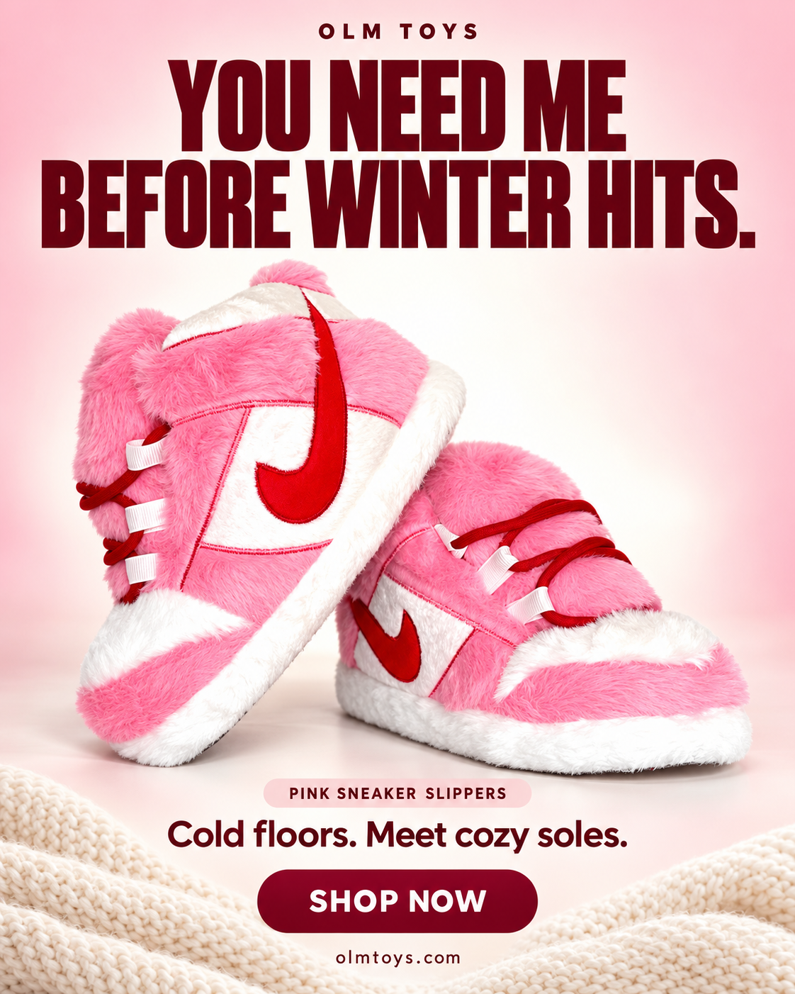 Pink Sneaker Slippers - winter static ad