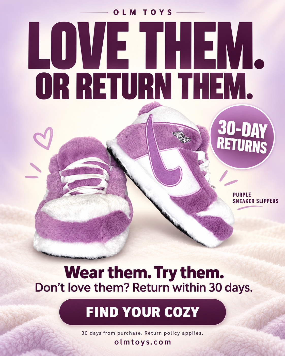 Purple Sneaker Slippers - returns static ad