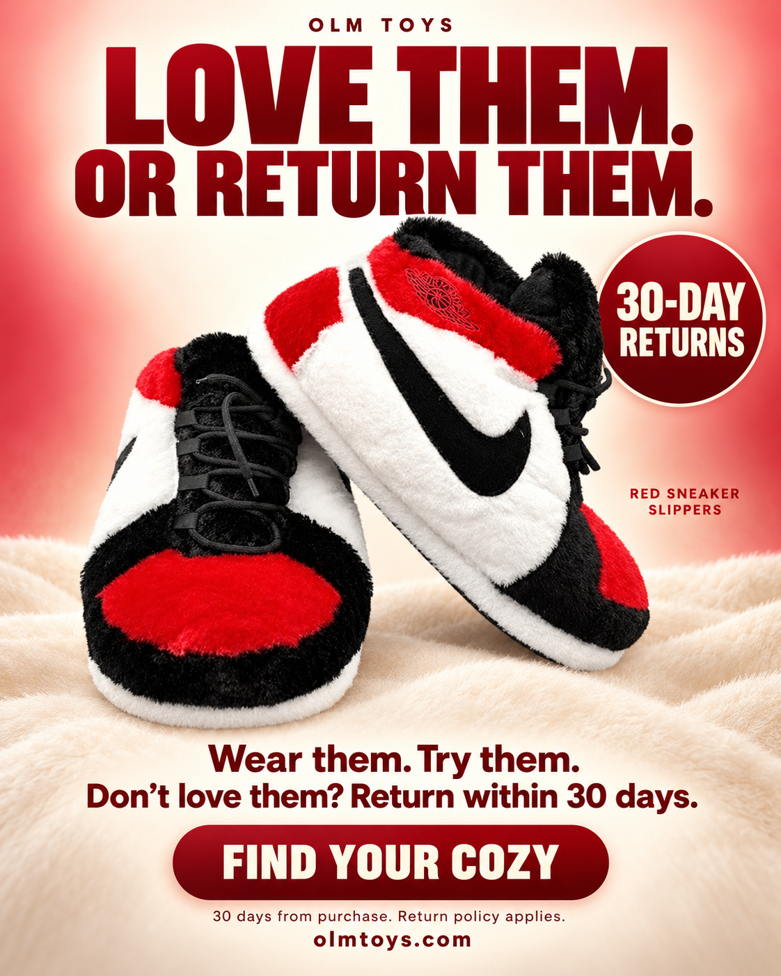 Red Sneaker Slippers - returns static ad