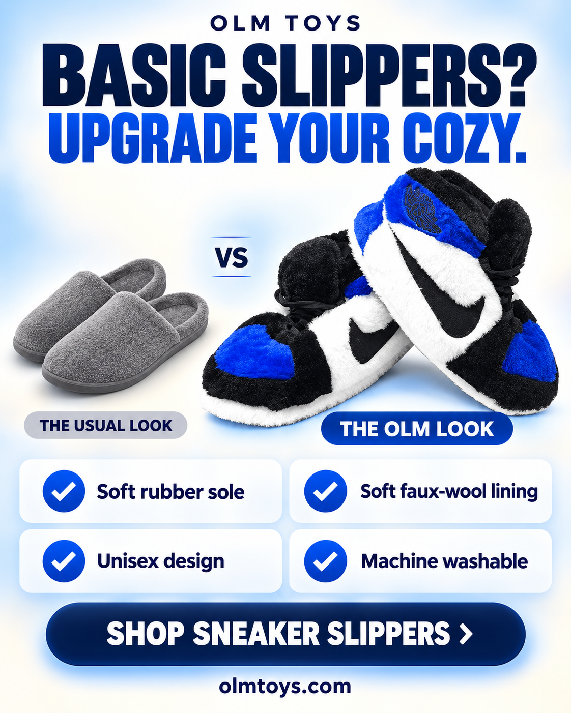 Royal blue Sneaker Slippers - comparison static ad