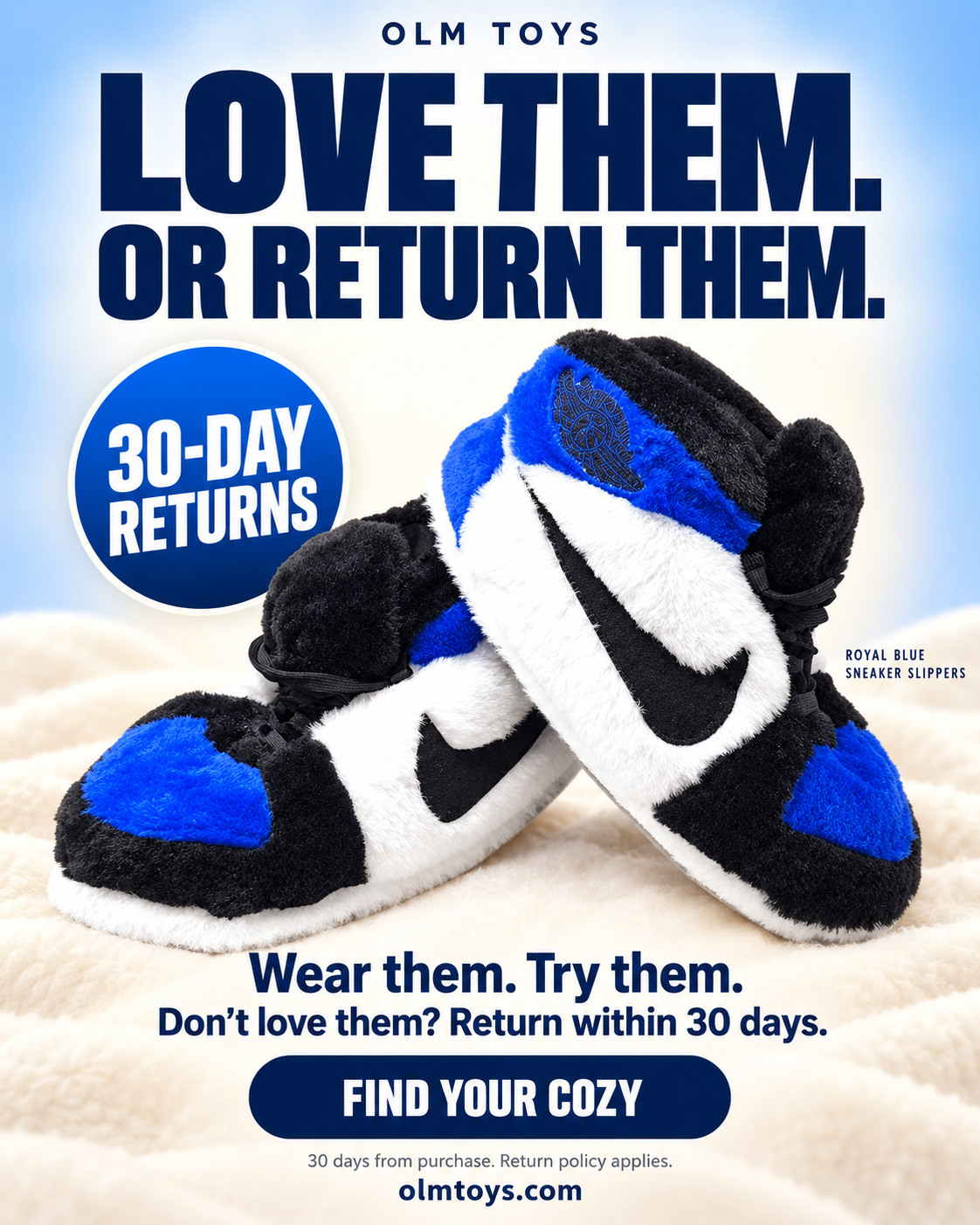 Royal blue Sneaker Slippers - returns static ad