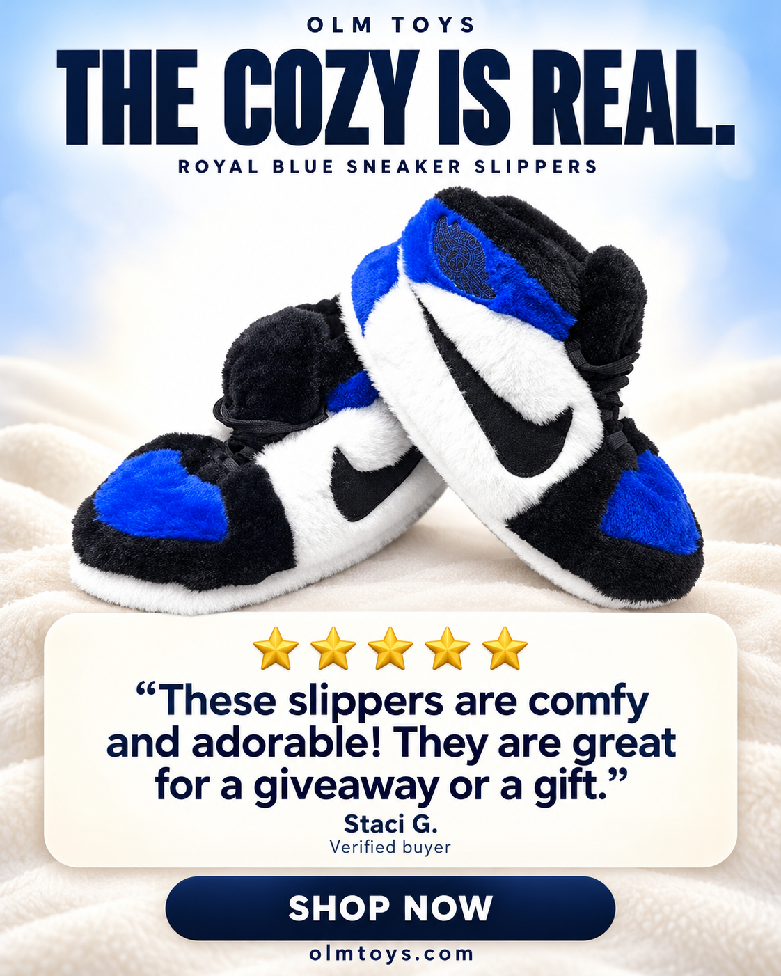 Royal blue Sneaker Slippers - testimonial static ad