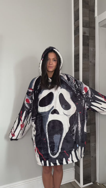 Ghost Face Horror wearable Blanket Hoodie – Oversized Sherpa Hoodie unisex for Adults &Kids