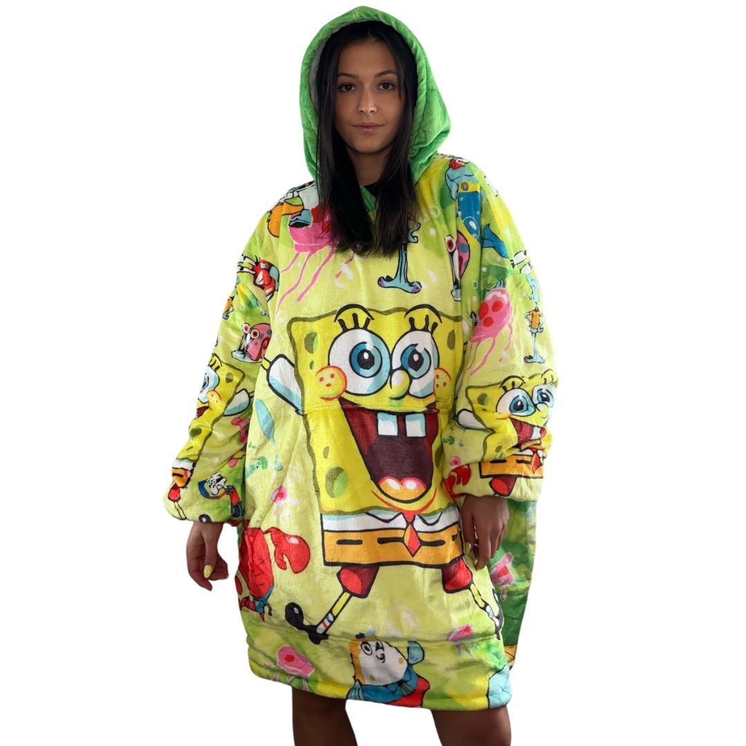 SpongeBob Oversized Blanket Hoodie – Bright & Cozy Sherpa snuggle Hoodie for Adults & Kids unisex - Olm collectibles