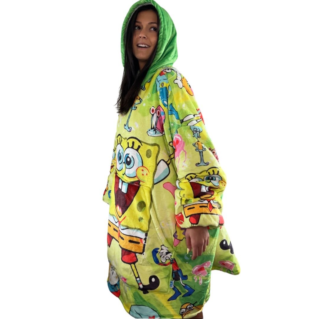 SpongeBob Oversized Blanket Hoodie – Bright & Cozy Sherpa snuggle Hoodie for Adults & Kids unisex - Olm collectibles