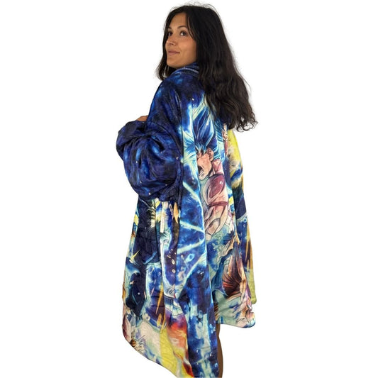Ultra Instinct Vegeta&goku Oversized Blanket Hoodie – Dragon Ball Z Sherpa for unisex Adults & Kids - Olm collectibles