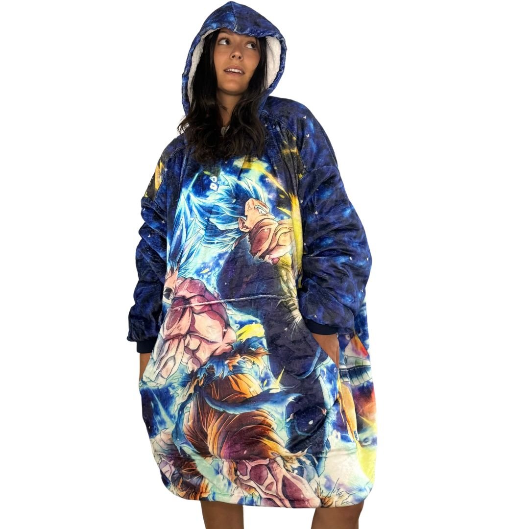 Ultra Instinct Vegeta&goku Oversized Blanket Hoodie – Dragon Ball Z Sherpa for unisex Adults & Kids - Olm collectibles