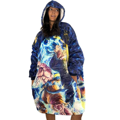 Ultra Instinct Vegeta&goku Oversized Blanket Hoodie – Dragon Ball Z Sherpa for unisex Adults & Kids - Olm collectibles
