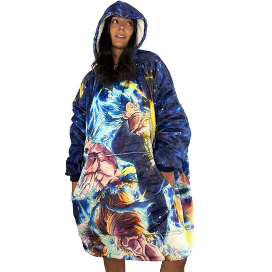 Ultra Instinct Vegeta&goku Oversized Blanket Hoodie – Dragon Ball Z Sherpa for unisex Adults & Kids - Olm collectibles