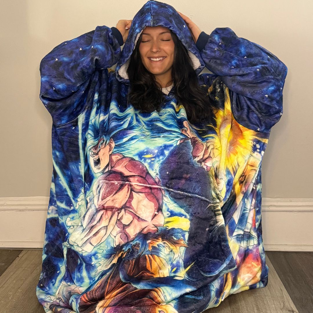 Ultra Instinct Vegeta&goku Oversized Blanket Hoodie – Dragon Ball Z Sherpa for unisex Adults & Kids - Olm collectibles