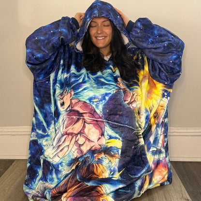 Ultra Instinct Vegeta&goku Oversized Blanket Hoodie – Dragon Ball Z Sherpa for unisex Adults & Kids - Olm collectibles