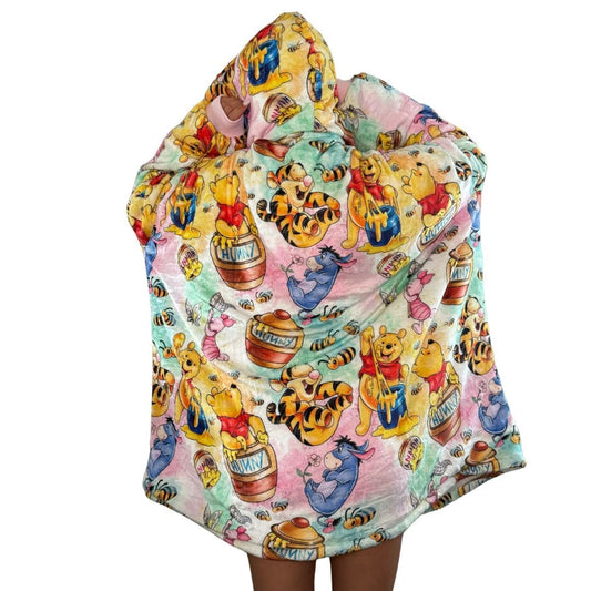 Winnie pooh & Friends Oversized Blanket Hoodie – Pastel Sherpa snuggle unisex Hoodie for Adults & Kids - Olm collectibles